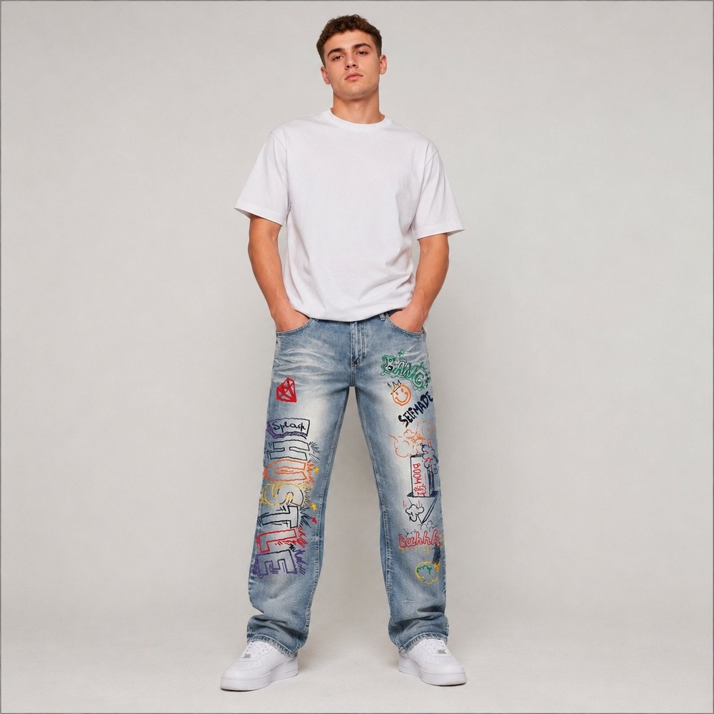 Switch Remarkable Graffiti Slim Jeans Mens 44 Blue Denim Hustle Streetwear Y2K‎